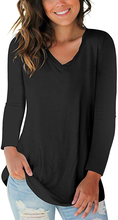 Womens Tops V Neck Tee Casual Short Sleeve and Long Sleeve T Shirts