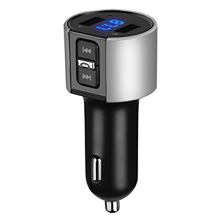 KeeKit Bluetooth FM Transmitter, Wireless In-Car FM Transmitter Radio Adapter Car Kit, Universal Car Charger with Hands-Free Calling, Dual USB Charging Ports(5V/2.4A & 1A), for iPhone, Samsung, etc.