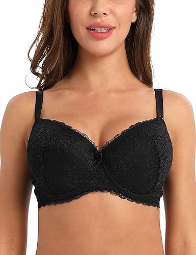 Women's Plus Size Bra Curvy Signature Lace Push-up with Underwire Contour Bra 34D-44H