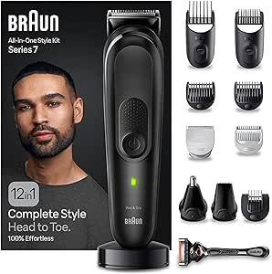 Braun All-In-One Bartpflege Bodygroomer Set, 12-in-1 Barttrimmer / Bartschneider, Trimmer/Haarschneider Herren, Haarschneidemaschine, wasserdicht, 100 Min. kabellose Laufzeit, MGK7460