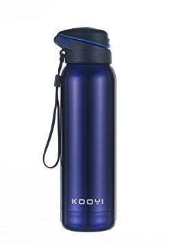 Kooyi Vacuum Insulated Sports Water Bottle 500 ML, Stainless Steel Flask Travel Mug with Built-in Straw - BPA Free