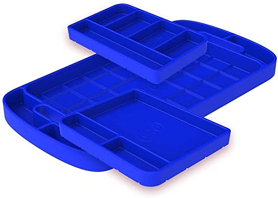 S&B Non-Slip Flexible Silicone Tool Tray | Tool Mat | Tool Organizer | Tool Holder (3pc Set, Blue, 80-1002)