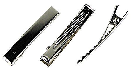 HipGirl Flat Metal Alligator Clips with Teeth, Silver, 47 mm, 100 Count