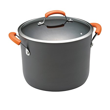 Rachael Ray Hard Anodized II Nonstick Dishwasher Safe 10-Quart Covered Stockpot, Orange