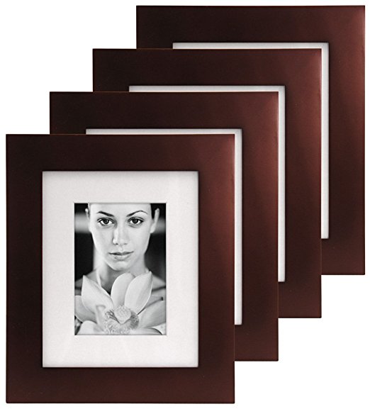 Malden International Designs Manhattan Matted Wall Picture Frame, 5x7/8x10, 4 Pack, Walnut