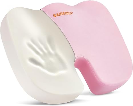 SAIREIDER Office Chair Cushion, Car Seat Cushion, Memory Foam Coccyx Cushion Pads for Tailbone Pain, Sciatica Relief Pillow, Correct Sitting Posture (Pink)