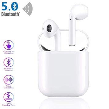 Bluetooth Headphones V5.0, Sport Earphones Bluetooth Headset Wireless Earphones, Deep Bass HiFi 3D Stereo with Charging Box and Built-in Microphone, for Android/iPhone