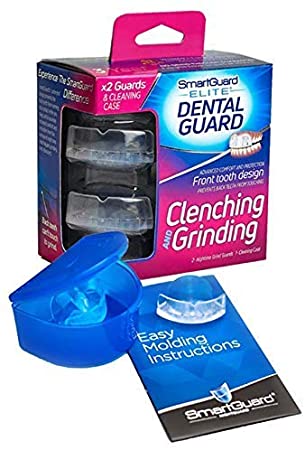 SmartGuard Elite Dental Guard (Twin Pack & Hygiene Case): Less Bulky Mouth Guard for Grinding Teeth – Front-Tooth Night Guard Designed by TMJ Dentist – Relief of Clenching & Grinding – Moldable