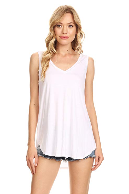 Alexander   David Womens Casual Loose Knit V-Neck Tank with Uneven Hem