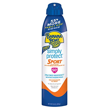 Banana Boat Simply Protect Sport Mineral Based Sunscreen Spray, SPF 50, 9.5 Ounce