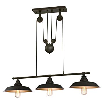 Westinghouse Lighting 6332500 Industrial Iron Hill Three-Light Indoor Island Pulley Pendant, Oil Rubbed Bronze Finish