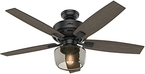 Hunter Indoor Ceiling Fan with light and remote control - Bennett 52 inch, Black, 54187