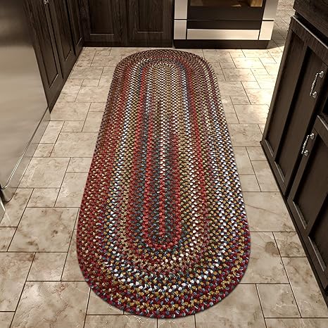 Super Area Rugs Gemstone Made in USA Braided Rug Colorful Kitchen Living Room Carpet, Tawny Port 2' X 8' Runner