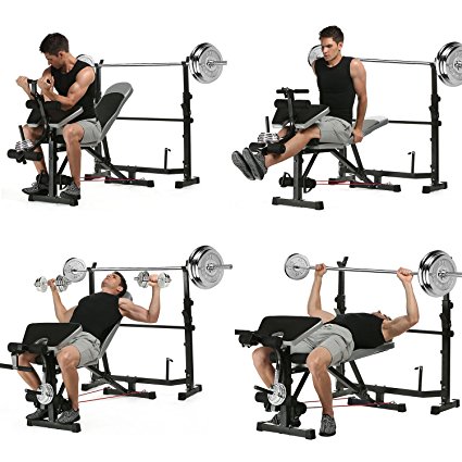 Olympic Weight Bench Mid-Width Bench Arms Height Adjustable Proffesional Fitness(US Stock)