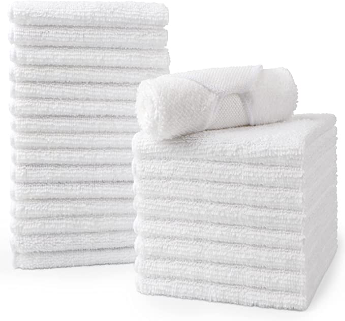 HOMEXCEL Microfiber Washcloths Towel Pack of 24,12"x12" Highly Absorbent and Soft Face Towels Wash Cloths for Bathroom,Gym,Hotel and Spa,Fast Drying Multi-Purpose Cleaning Cloth,White