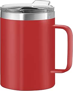 OGGI ThermoMug Stainless Steel Insulated Mug- Double Wall Vacuum Insulated w/Handle & Lid, Coffee Cup, Camping Mug, Travel Thermos, 14oz(420ml), Red