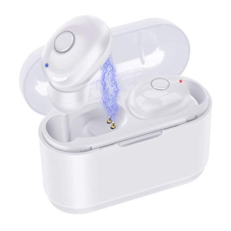 Bluetooth 5.0 Earbuds - Goojodoq True Wireless Stereo/TWS Headphones in-Ear Soft Wireless Earbuds Premium Sound Wireless Sport Earphones with Charging Case,Built-in Mic for iPhone/Huawei-White