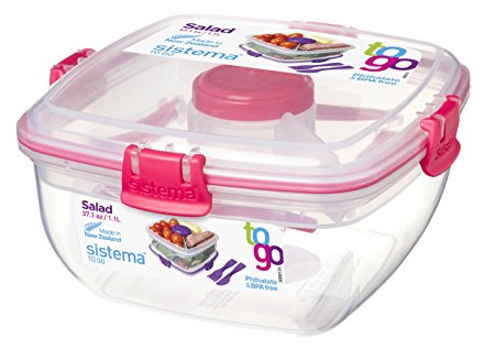 Sistema To Go Collection Salad to Go Food Storage Container, 37 oz, Pink