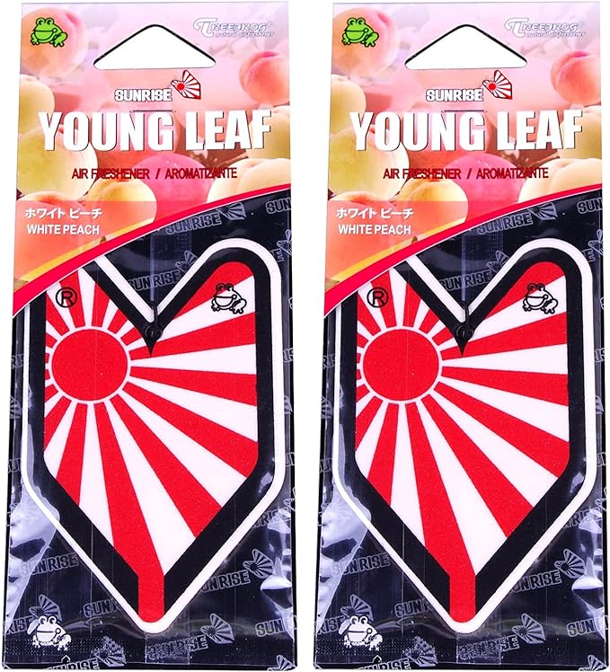 2 Pack Wakaba Young Leaf YLWP93 Japan Tree Frog Peach Scents JDM Air Freshener, White Peach