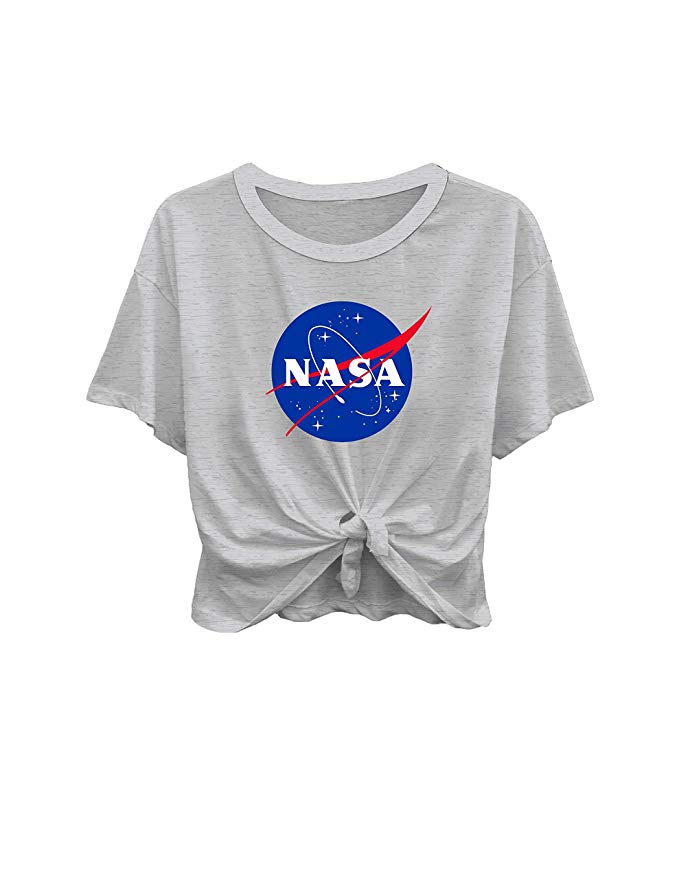 Ladies NASA Space Fashion Shirt - NASA Classic Logo Tie Front Short Sleeve Tee