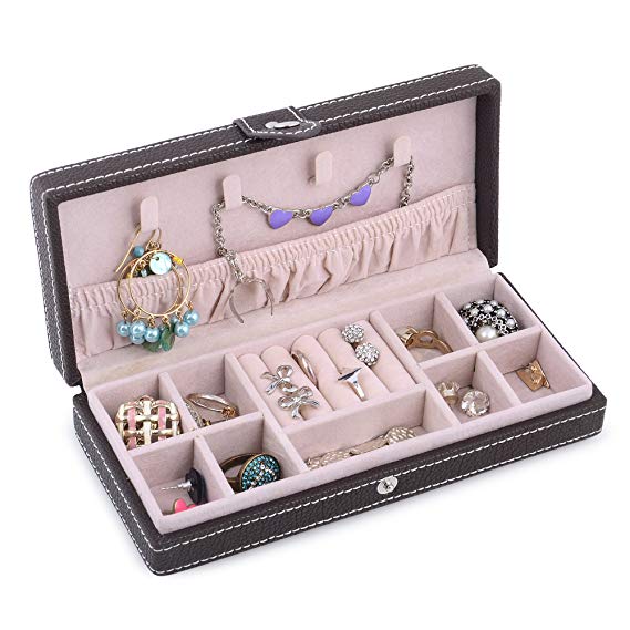 Kendal Leather Small Jewelry Box Travel Case,Jewelry Organizer for Necklace, Earrings, Rings, Compact and Portable Brown Organizer LJC01BN