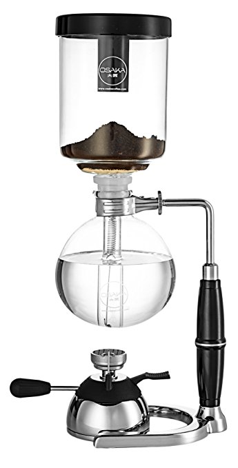 Osaka 4 Cup (20oz/600ml) Siphon Coffee Maker, Borosicilate Glass and Stainless Steel Vacuum Coffeemaker "Skytree" with Gas Burner and Alcohol Burner