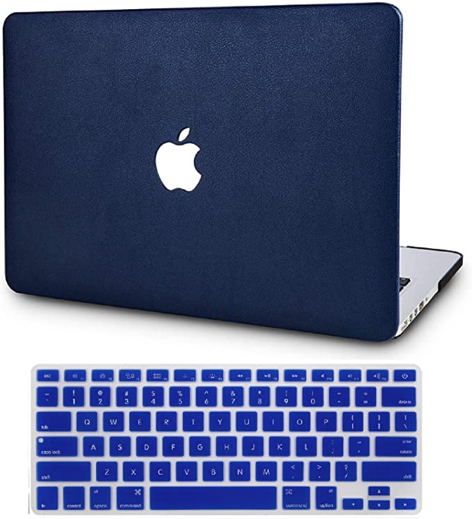 KECC Laptop Case for MacBook Pro 13" (2020) w/Keyboard Cover Italian Leather A2289/A2251 Touch Bar 2 in 1 Bundle (Navy Blue Leather)