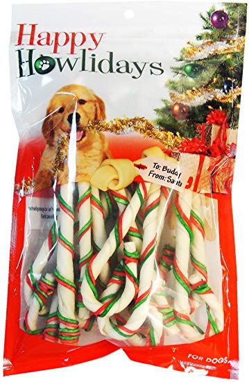 Pet Factory 90017 7" Rawhide Holiday Canes for Dogs with 2 Color Laces 15 Pack