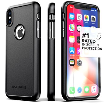 iPhone X Case, SaharaCase dBulk Protection Kit with [ZeroDamage Tempered Glass Screen Protector] Slim Fit Anti-Slip Grip [Shockproof Bumper with Hard Back] iPhone 10 - Black