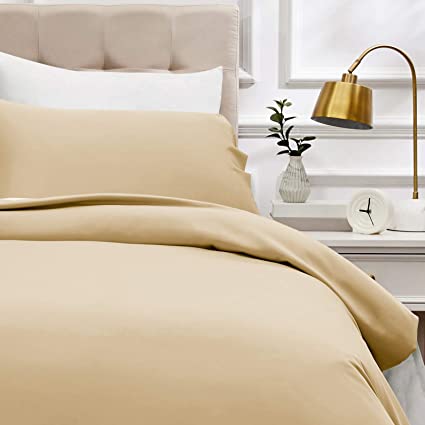 AmazonBasics - Duvet cover set, 400 thread sateen cotton, 135 x 200 cm / 50 x 80 cm x 1, Beige