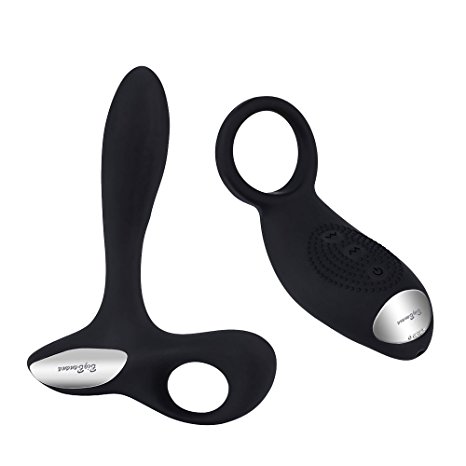 BigEagle Waterproof 10 Speed Silicone Wireless Remote Control Prostate Massage Anal Plug Vibrator Sex Toy Cock Ring USB charging (Black6)