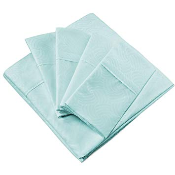 Cosy House Collection Elegant Bed Sheets - Full Size, Aqua (Wavy) - Luxury 6 Piece Hotel Bedding Set - Beautiful Matte & Shine Patterns - Deep Pocket - 1 Fitted, 1 Flat, 4 Pillowcases