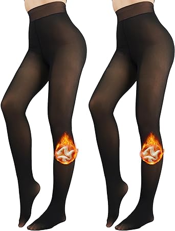 X-CHENG Fleece Lined Tights Sheer Women - Fake Translucent Warm Pantyhose Leggings Sheer Thick Tights for Winter