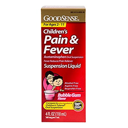 GoodSense Acetaminophen Children's Pain Reliever Oral Suspension Liquid, Bubble Gum Flavor, 160 mg, 4 Fluid Ounce