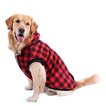 PAWZ Road Plaid Dog Coat for Medium Large Dogs,Upgrade Version,Padded Hoodie Pet Winter Clothes Warm & Soft Sweater, Machine Washable with Opening on Back Red L