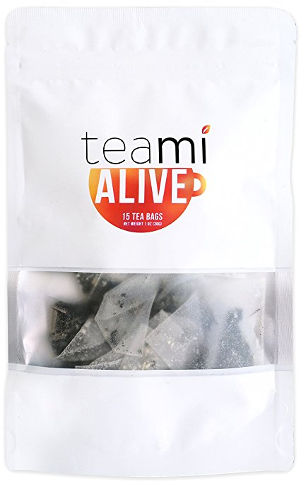 PREMIUM ENERGY GREEN TEA with Caffeine & Ginger Honey - Loose Leaf ALIVE Blend by TeaMi Blends - Best for Increased Stamina and Boosting Mental Alertness - with 100% All-Natural Lemongrass. Simple.