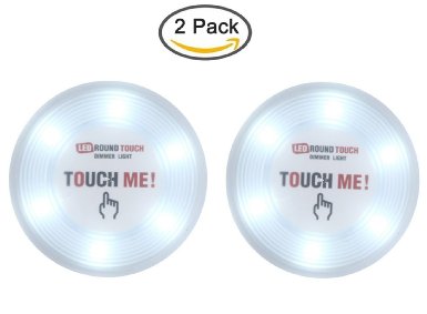 Ledinus 2 Pack 6-LED Stick-On Touch Tap Light with Dimmer,Touch Sensor Switch,Brightness to Dimmer Adjustment by One Touch ,Stepless Dimmer-Super Large Size(5"),Large Area Lighting ,White