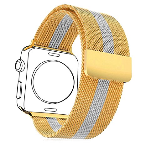 Apple Watch Band with Protective Case 38MM, Bandmax Two Tone Milanese Loop Stainless Steel Replacement Strap for iWatch Series 2/1 Watchband Accessories (Two Tone)