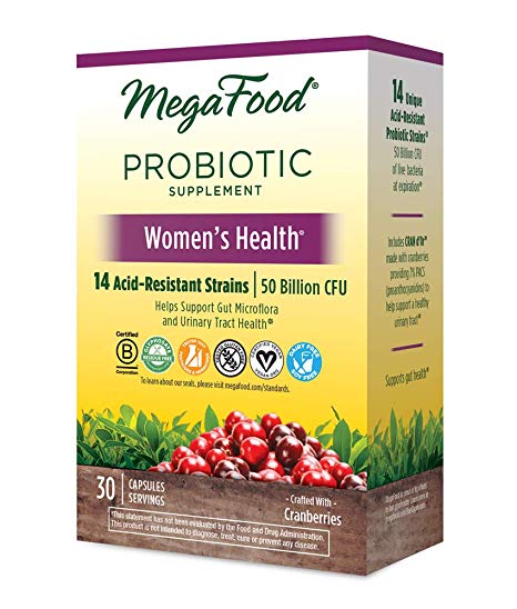 MegaFood - Women's Health Shelf-Stable Probiotics, Dietary Supplement with 50 Billion CFU and Cran d'Or, 30 Servings (30 Capsules)