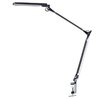 BYB E476 Metal Architect Swing Arm LED Desk Lamp, Dimmable LED Table Lamp with Clamp, Pro Eye-protection, 4 Lighting Modes, 6 Dimming Levels, Touch-sensitive Memory Control Panel, Black