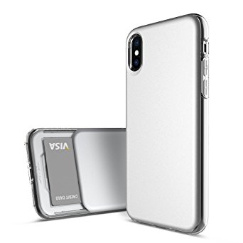 iPhone X Case, DesignSkin [SLIDER SLIM] [Sliding Card Holder Slot] Ultra Slim Thin Lightweight Perfect Fit Dual Layer Protective Clear Cover with Card Storage Wallet Case for iPhone X - Matte Silver