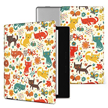 Ayotu Colorful Case for Kindle Oasis-(9th Gen, 2017 Release Only) Lightweight Premium PU Leather Cover with Auto Wake/Sleep, Strong Adsorption for All-New 7’’Kindle Oasis Case,KO-09 The Cat