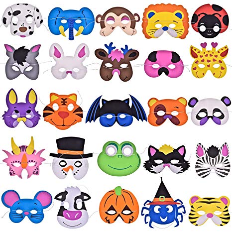 FUN LITTLE TOYS 25PCs Foam Animal Masks Party Supplies Pack Photo Booth, Dress-Up Costume Party Favors More