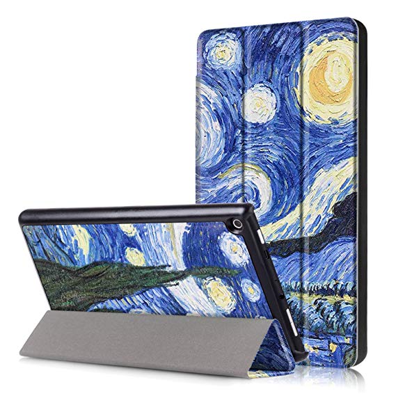 Sehon Case for All-New Fire HD8 Tablet (2017 and 2016 Release, 7th / 6th Generation), Ultra Lightweight Slim Shell Standing Cover with Auto Wake / Sleep Function (Starry Night)