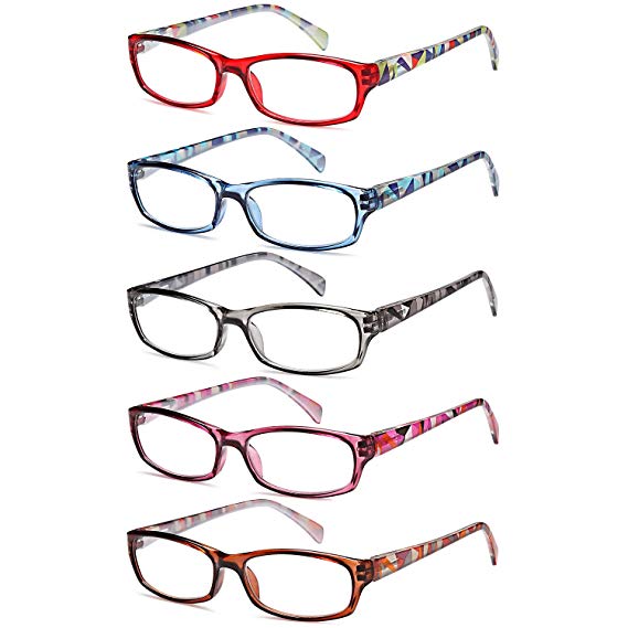 Gamma Ray Women's Reading Glasses - 5 Pairs Flex Hinge Fashion Readers for Women