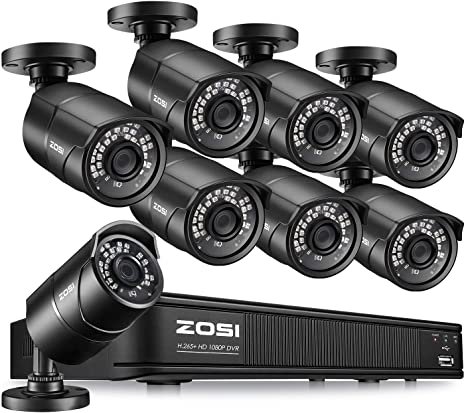 ZOSI 1080p H.265  PoE Security Camera System, 8CH 5MP PoE NVR Recorder and 8 x 1080p Surveillance Bullet IP Cameras Outdoor Indoor with 120ft Long Night Vision (No Hard Drive Included), Remote Access