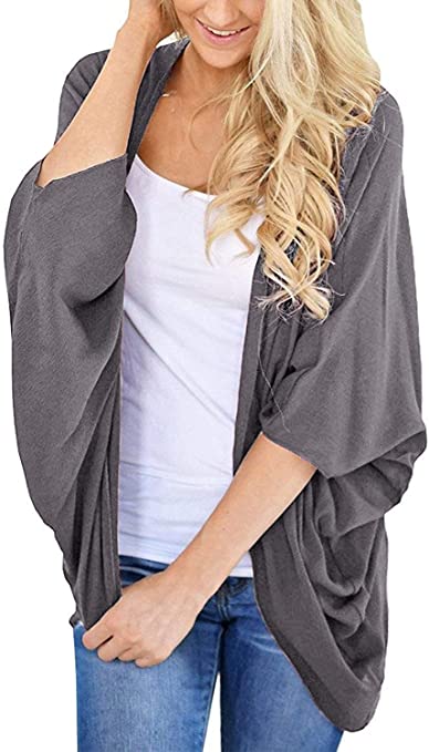 BB&KK Women's Cotton Lightweight Kimono Cardigans 3/4 Batwing Sleeve Solid Colors