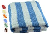 Utopia 100 Cotton Beach Towel in Cabana Stripe Easy Care Ideal for Beach Vacations Poolside or Gym Use - Blue 30 x 60