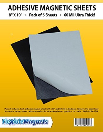 5 Magnetic Sheets of 8" x 10" Adhesive 60 mil Magnet Ultra Thick