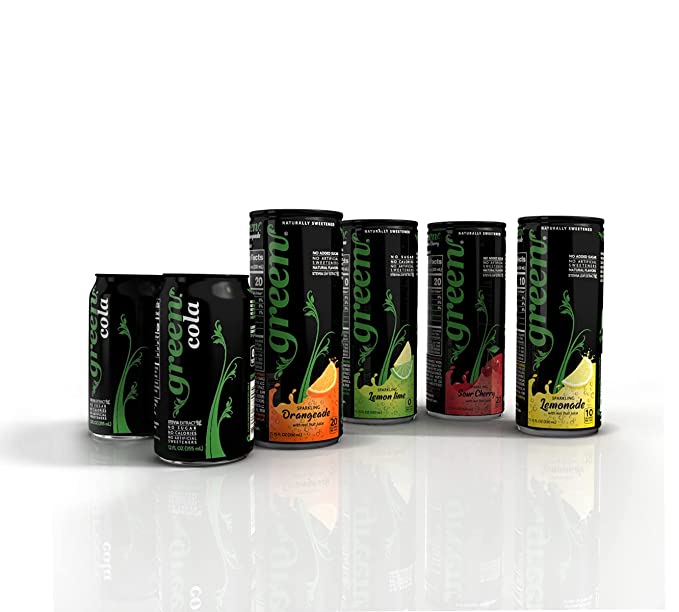 Green Soft Drinks Variety pack – Five different variants with No added Sugar, Naturally Sweetened with 100% Stevia Leaf Extract, Carbonated Soda with real juice – Pack of 6 cans